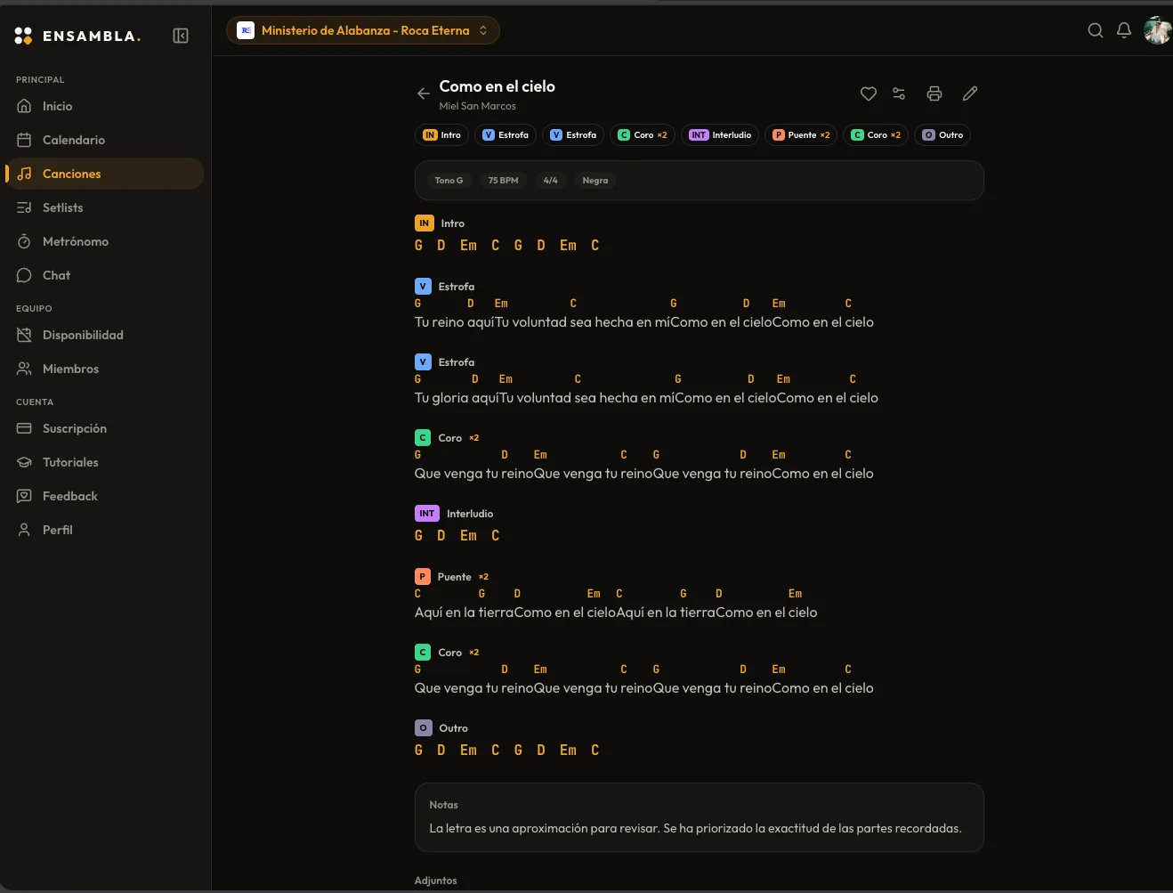 Cancionero con acordes en ENSAMBLA