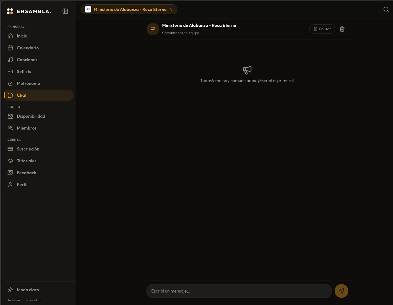 Chat interno del equipo en ENSAMBLA